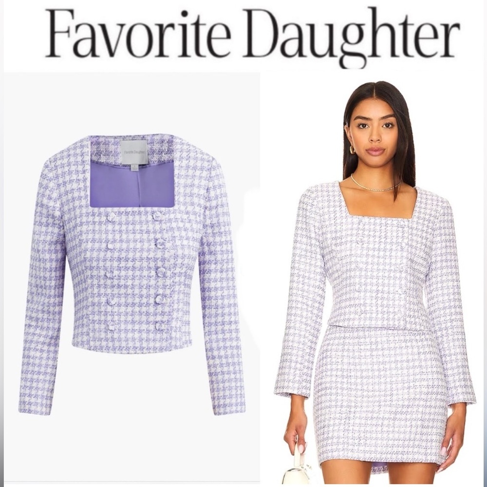 Nwt Favoritw Daughter Dasha Houndstooth Tweed Blazer Top